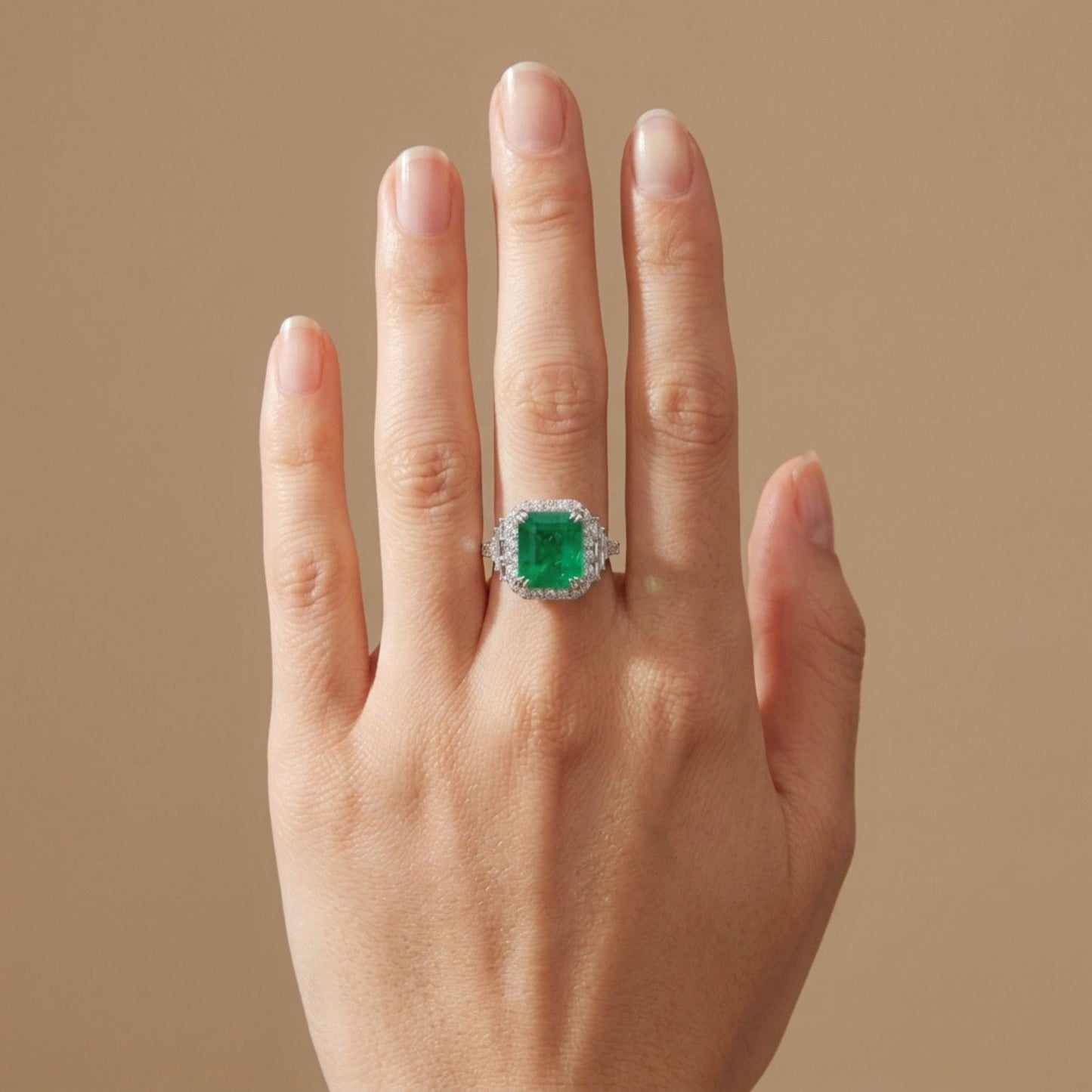 18K 4.17ct Emerald Cut Zambian Emerald 1.01cttw VS White Diamonds Ring