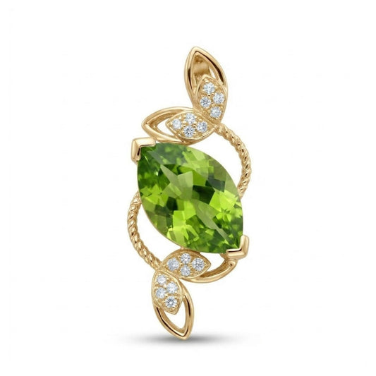 14K 3.05ct Marquise Peridot 0.08cttw White Diamonds Pendant