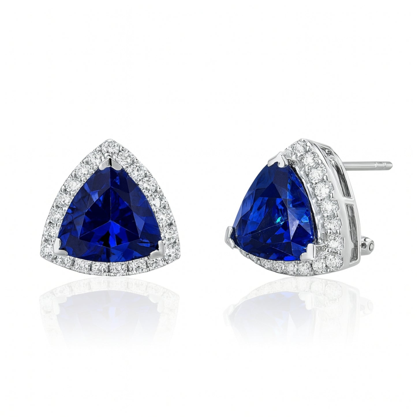 14K 12.04cttw Trilliant Blue Wing Tanzanite 0.92cttw White Diamonds Earrings