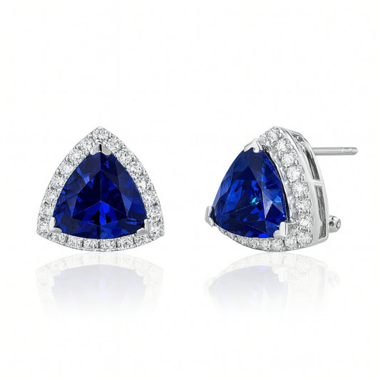 14K 12.04cttw Trilliant Blue Wing Tanzanite 0.92cttw White Diamonds Stud Earrings