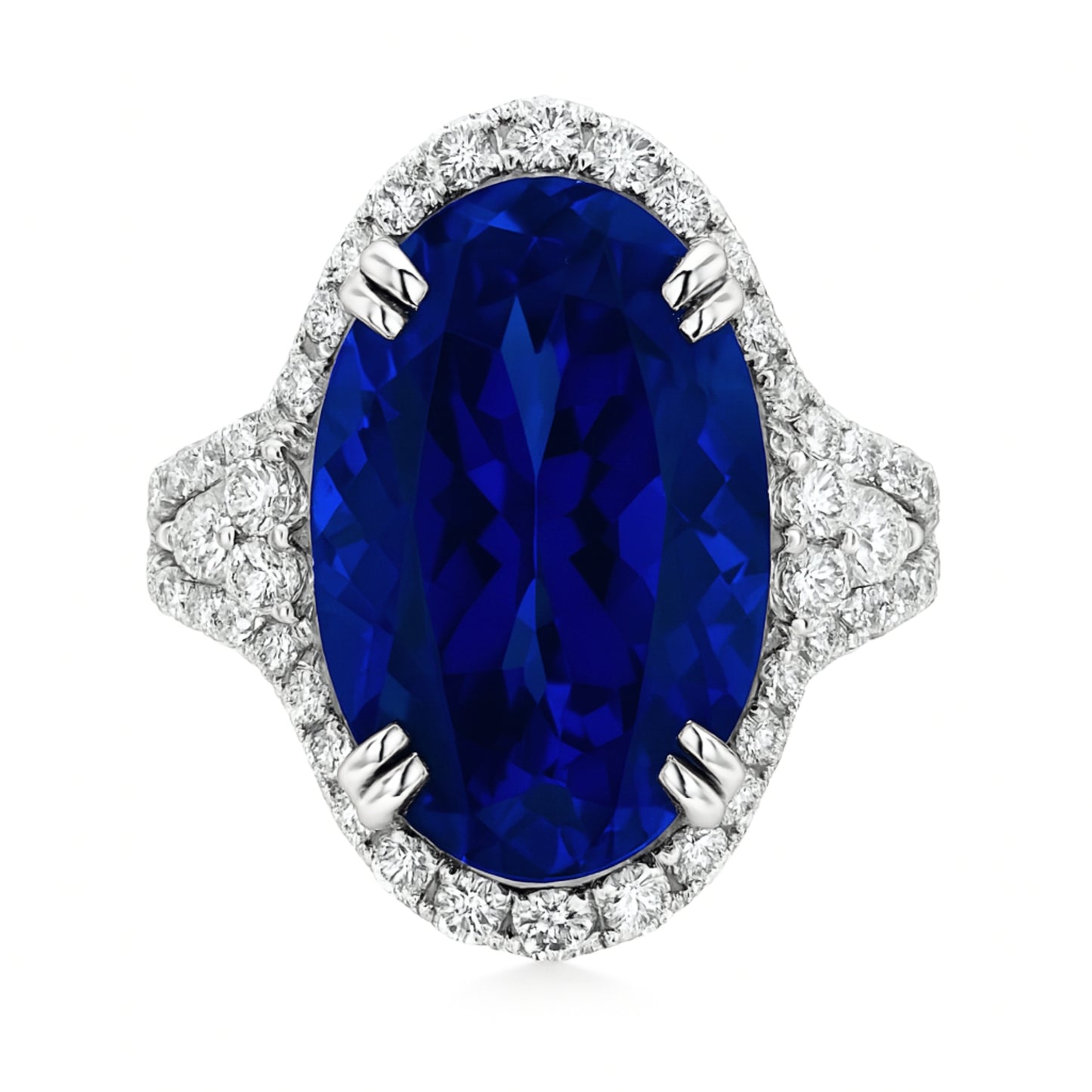 18K 13.18ct Oval Blue Wing Tanzanite 1.33cttw VS White Diamonds Ring