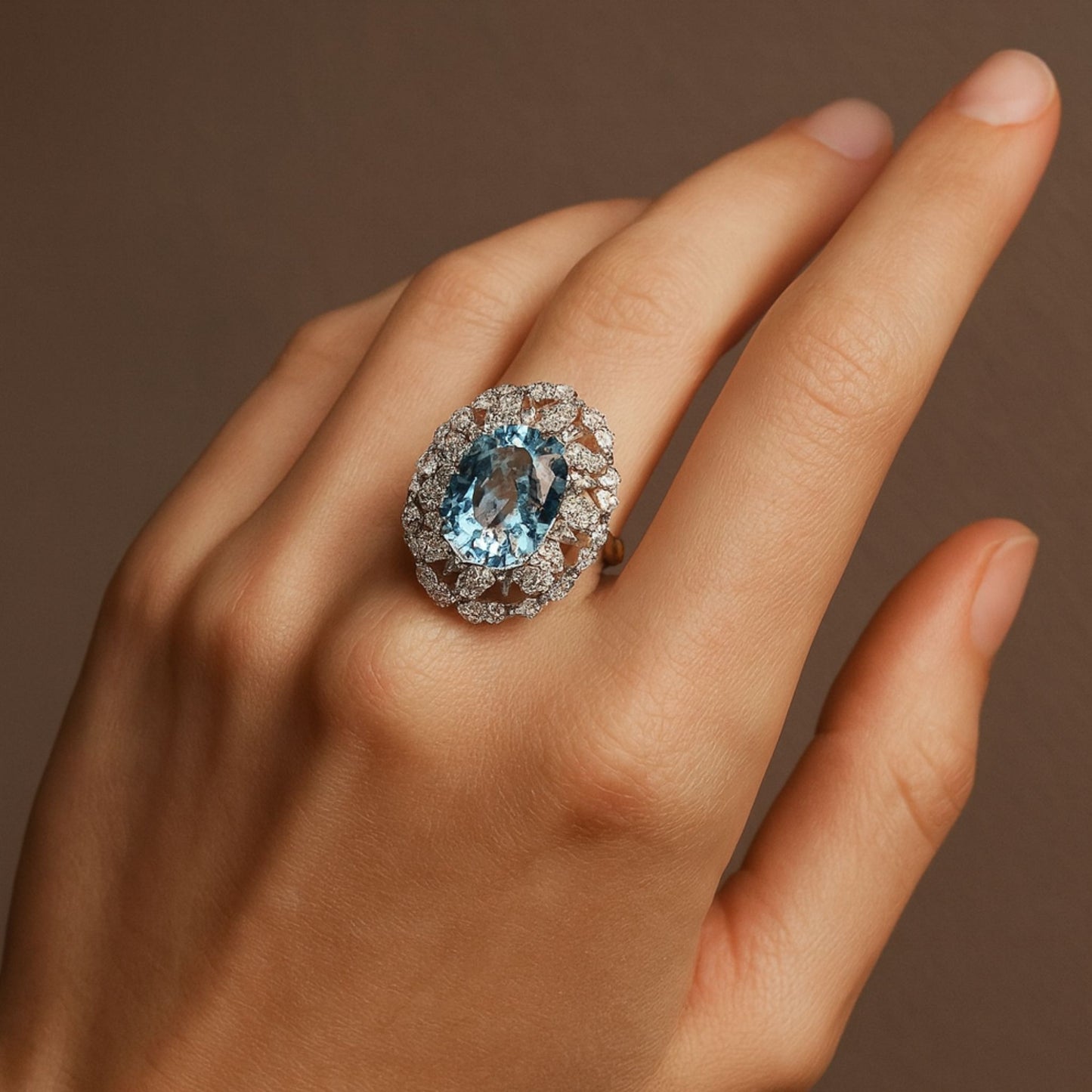 14K 4.10ct Oval Santa Maria Aquamarine 1.78cttw VS White Diamonds Ring