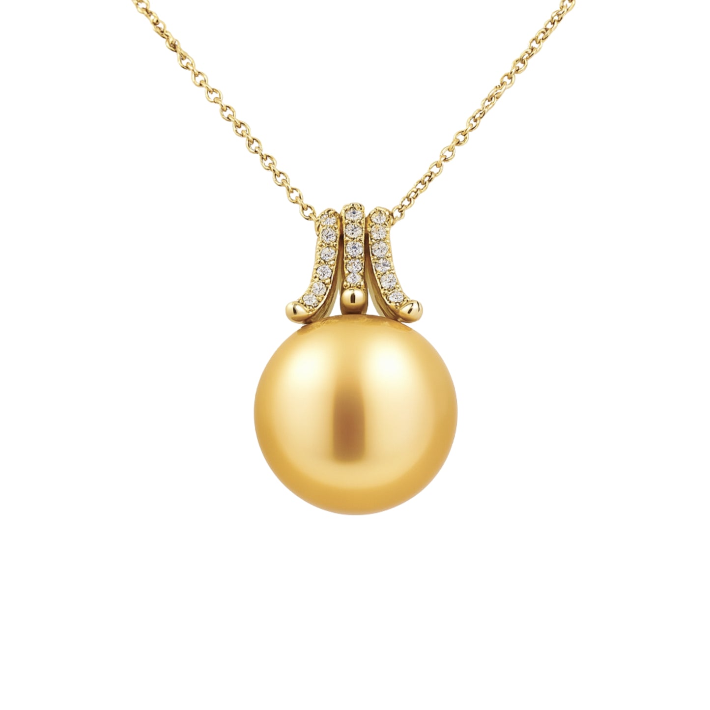 18K 13.8mm South Sea Golden Pearl 0.16cttw White Diamonds Designer Pendant