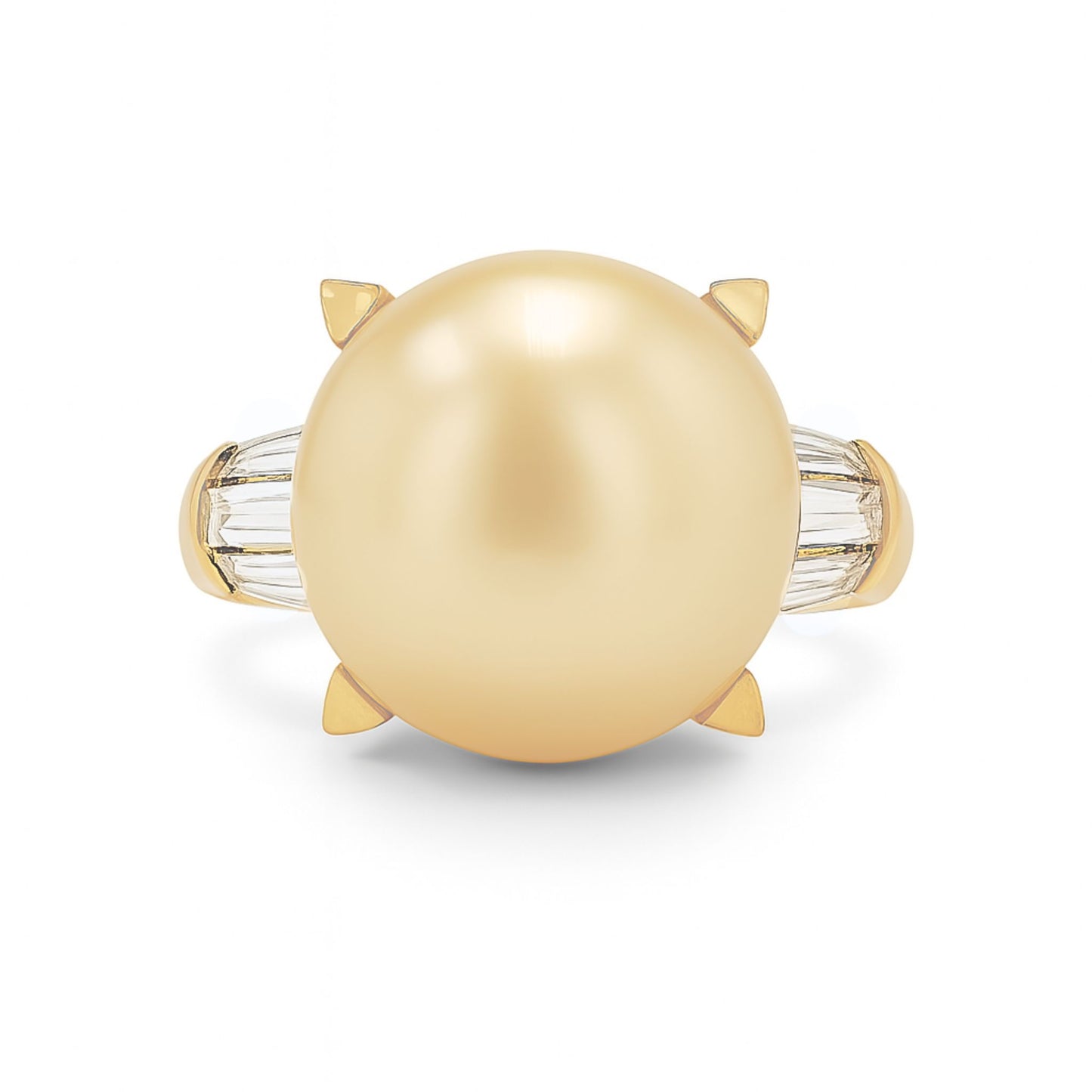 18K 13mm Round South Sea Golden Pearl 0.61cttw White Diamonds Designer Ring