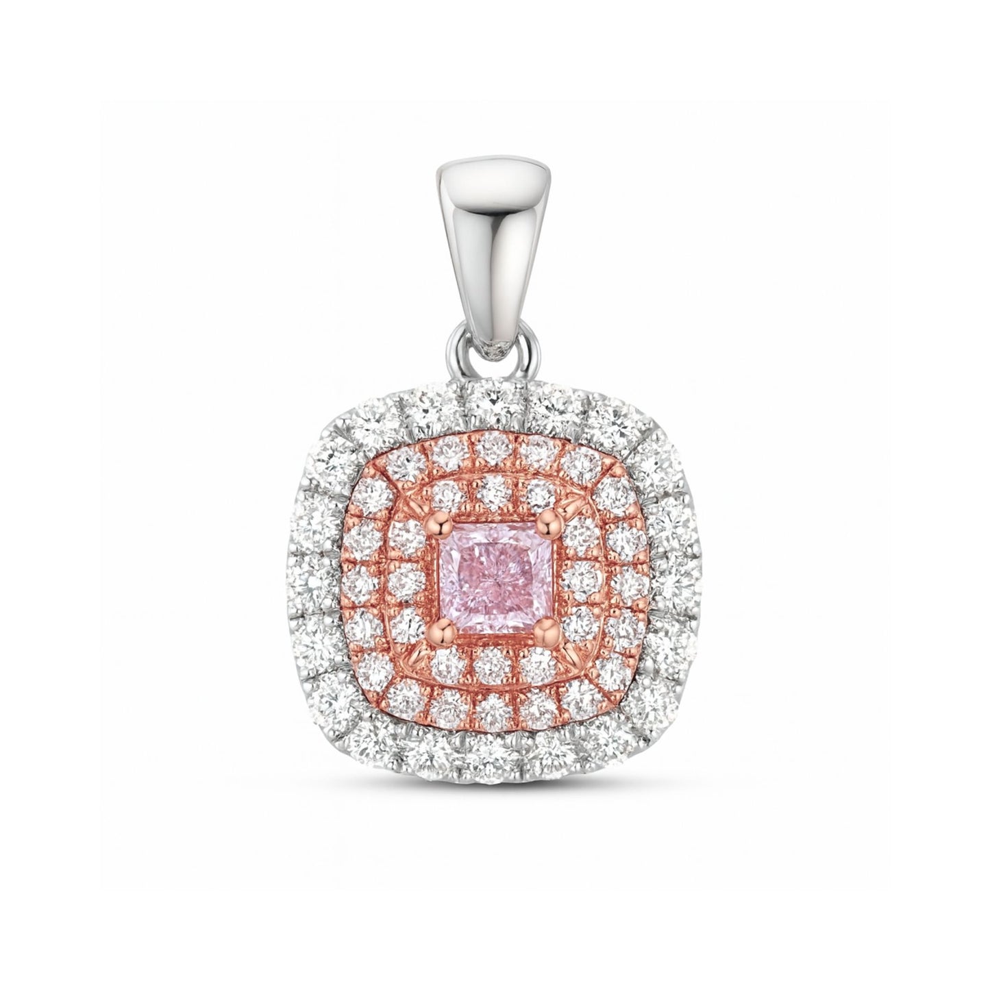 14K 0.09cttw Cushion Pink Diamond 0.29cttw Pink & White Diamonds Pendant