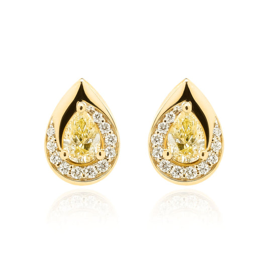 14K 0.50cttw Pear Shape VS Yellow Diamond 0.12cttw VS White Diamonds Stud Earrings