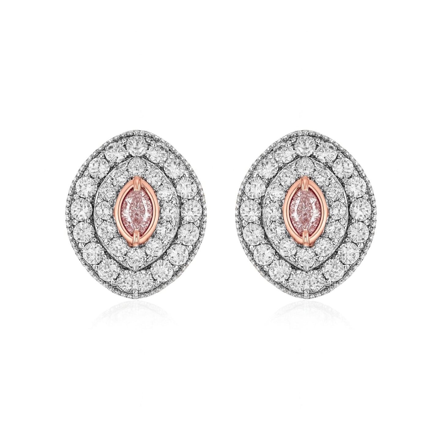 14K 0.19cttw Marquise Pink Diamond 0.75cttw VS White Diamonds Stud Earrings