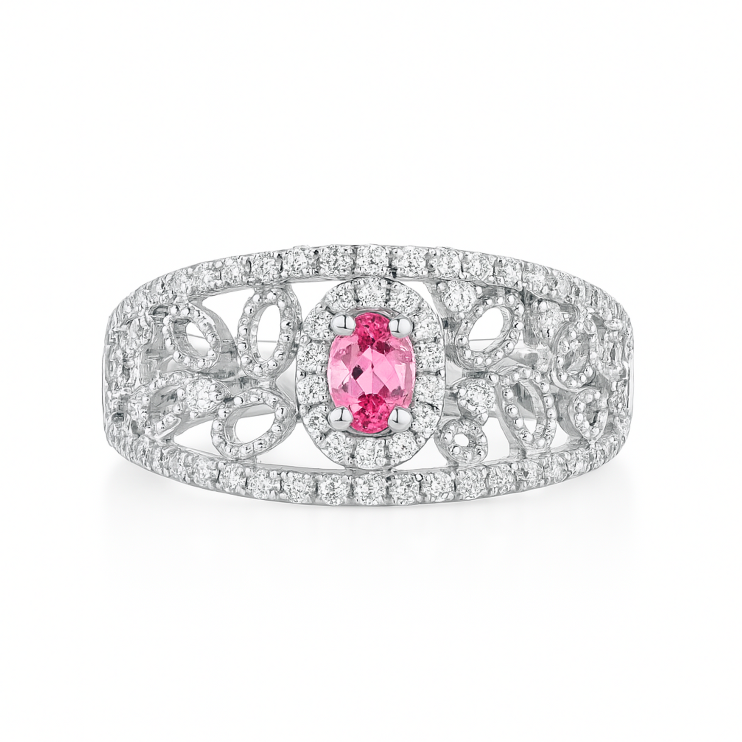14K 0.20ct Oval Mahenge Pink Spinel 0.53cttw VS White Diamonds Ring