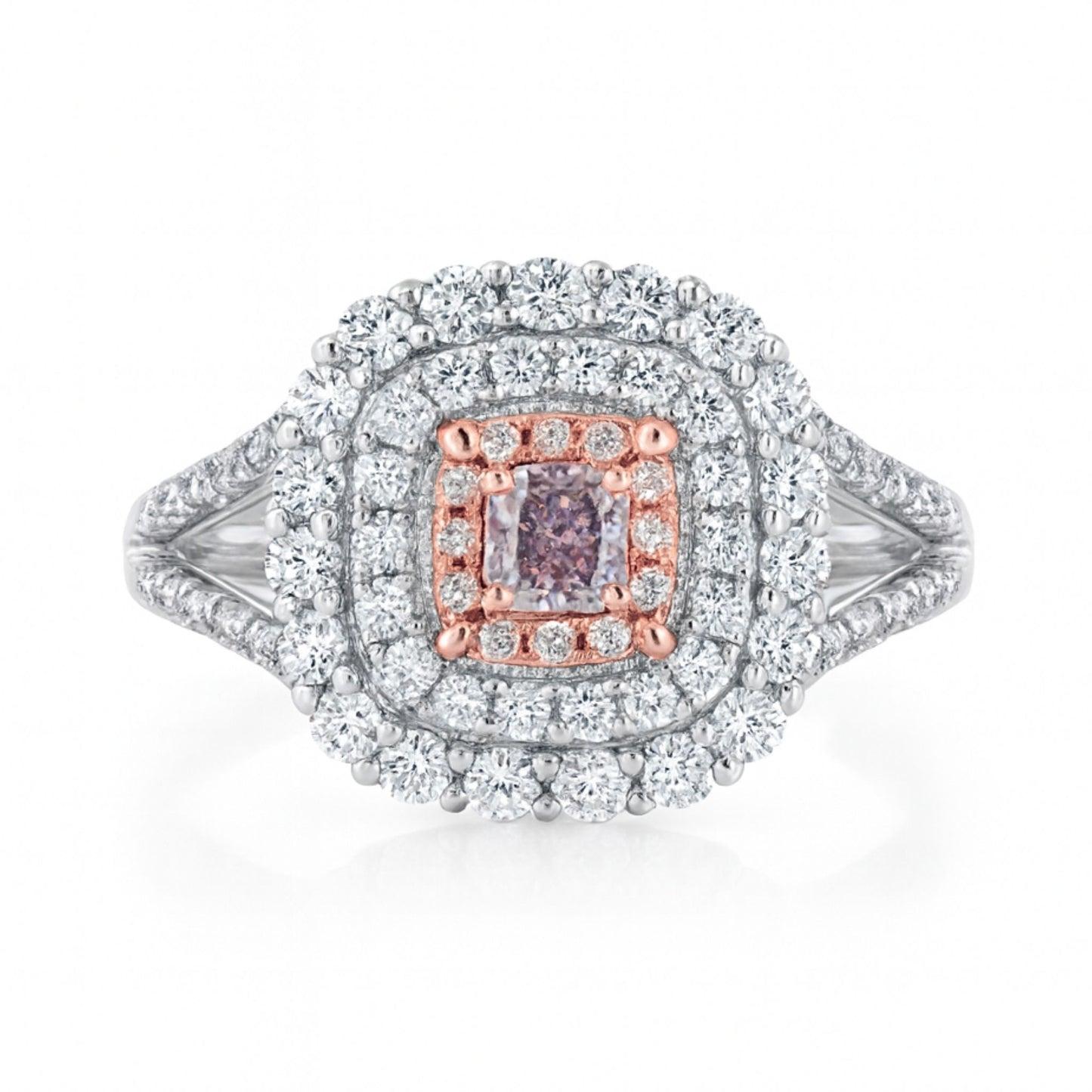 14K 0.22ct Cushion SI2 Fancy Purplish Pink Diamond 0.74cttw Pink & White Diamonds Ring GIA #5221381672