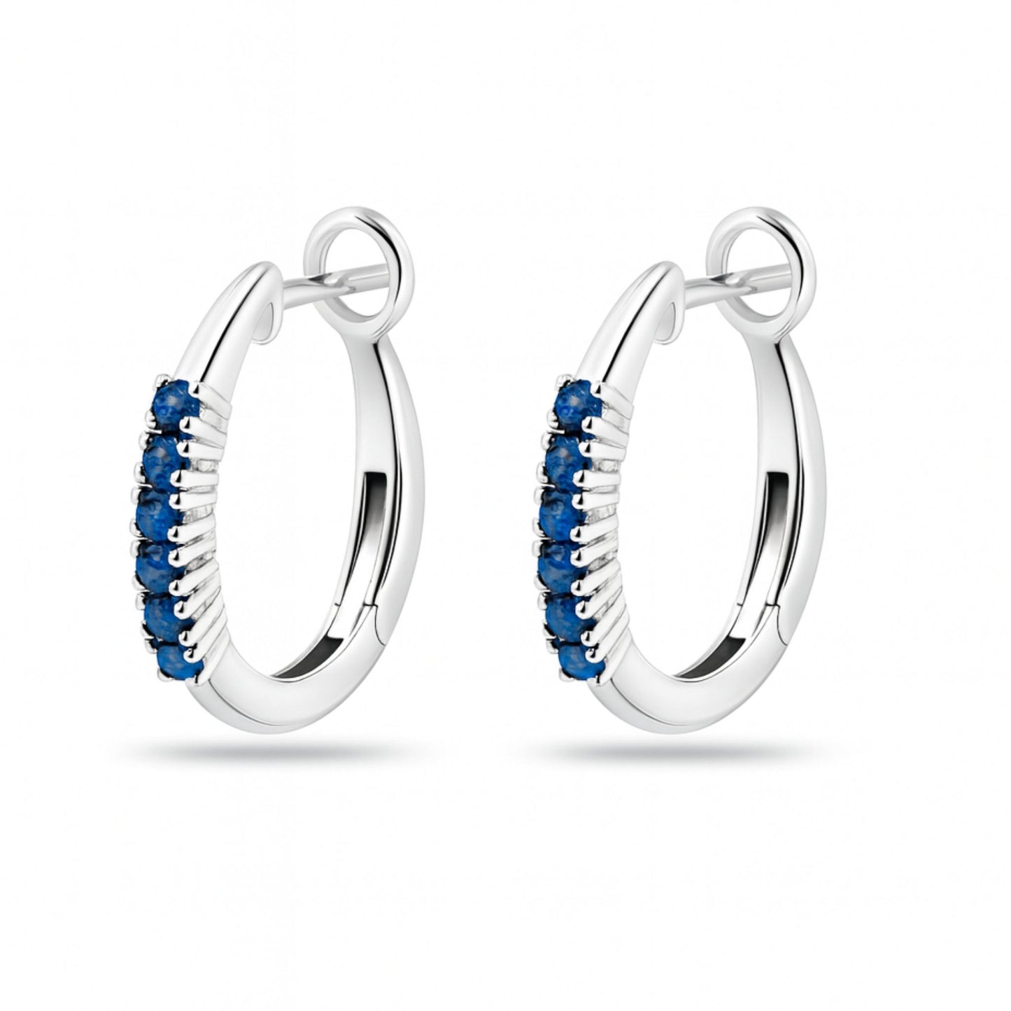 14K 0.31cttw Round Blue Sapphire Hoop Earrings