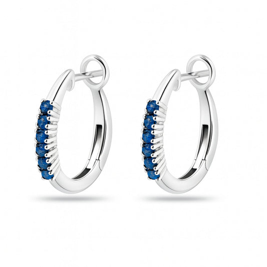 14K 0.31cttw Round Blue Sapphire Hoop Earrings