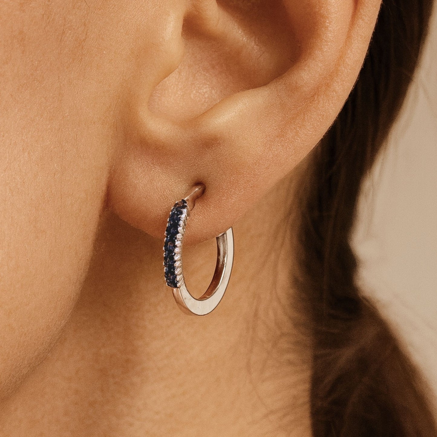14K 0.31cttw Round Blue Sapphire Hoop Earrings