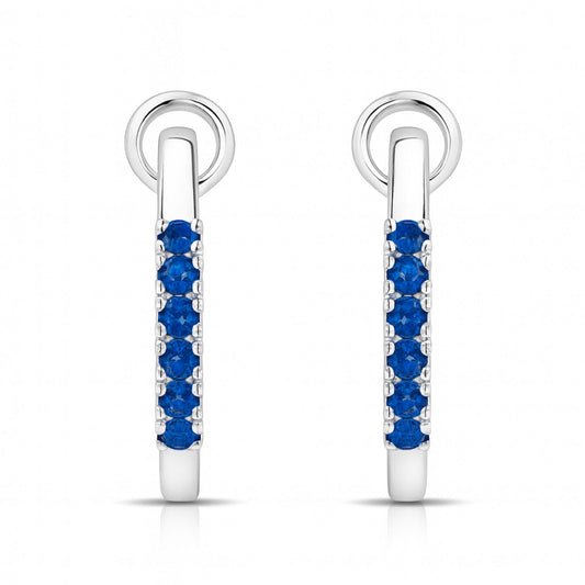 14K 0.31cttw Round Blue Sapphire Hoop Earrings