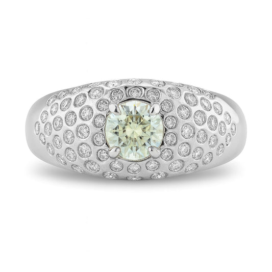 14K 0.36ct Round Light Green Diamond 0.49cttw VS White Diamonds Ring