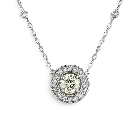 14K 0.39ct Round Light Green Diamond 0.33cttw VS White Diamonds Necklace
