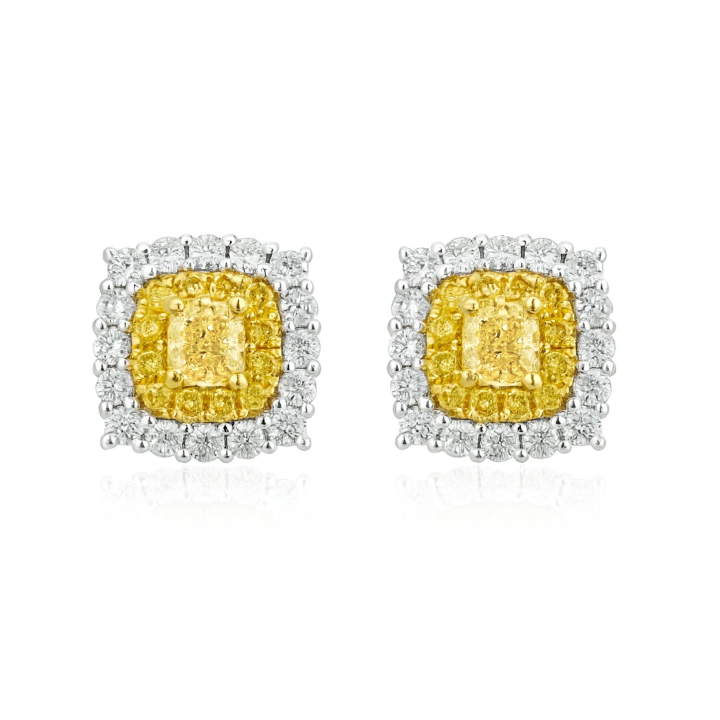 14K 0.40cttw Cushion VS Yellow Diamond 0.76cttw VS Yellow & White Diamonds Stud Earrings