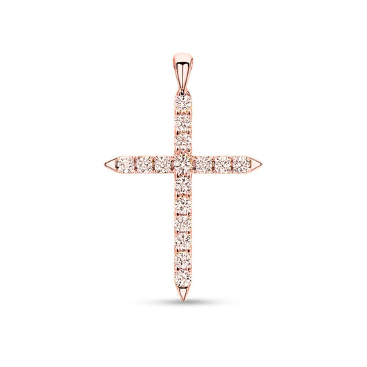 14K 0.42cttw Round Pink Diamond Cross Pendant