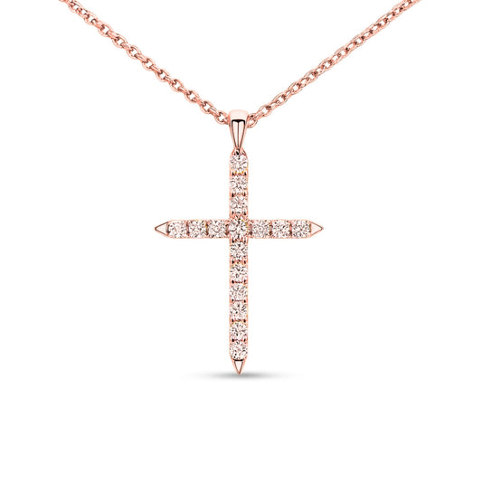 14K 0.42cttw Round Pink Diamond Cross Pendant