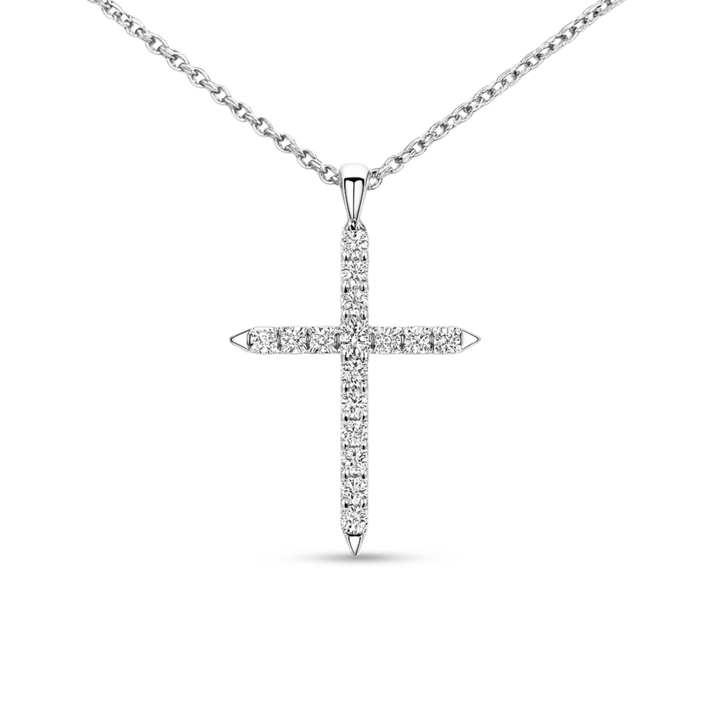 14K 0.42cttw Round VS White Diamond Cross Pendant