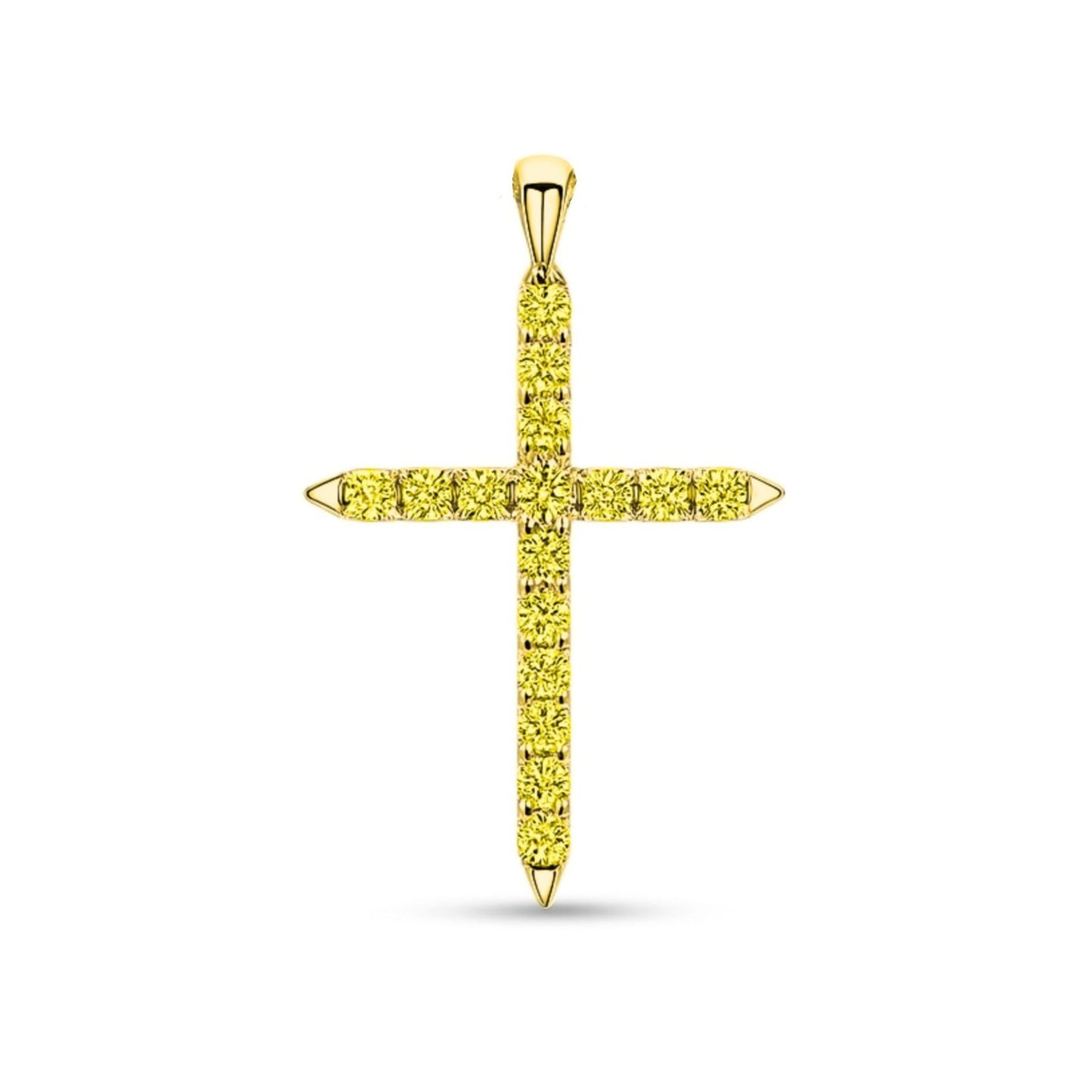 14K 0.43cttw Round Yellow Diamond Cross Pendant