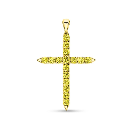 14K 0.43cttw Round Yellow Diamond Cross Pendant