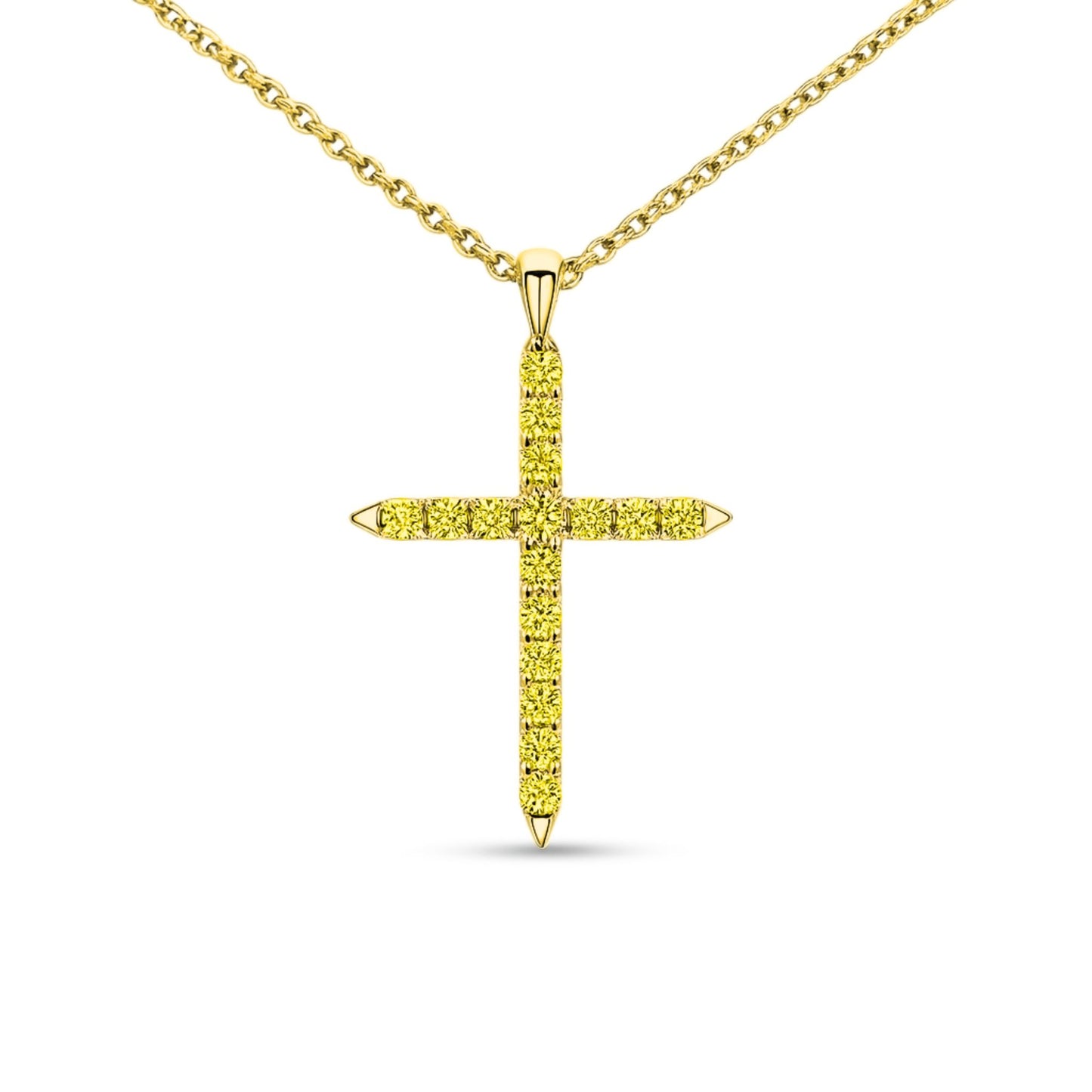 14K 0.43cttw Round Yellow Diamond Cross Pendant