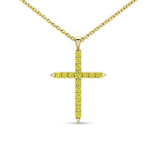 14K 0.43cttw Round Yellow Diamond Cross Pendant