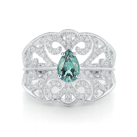 14K 0.49ct Pear Shape Alexandrite 0.38cttw VS White Diamonds Ring