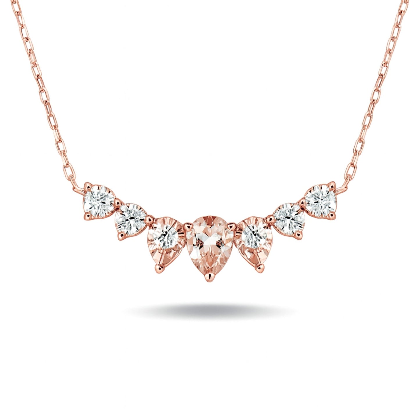 14K 0.50ct Pear Shape Morganite 0.21cttw White Diamonds Necklace