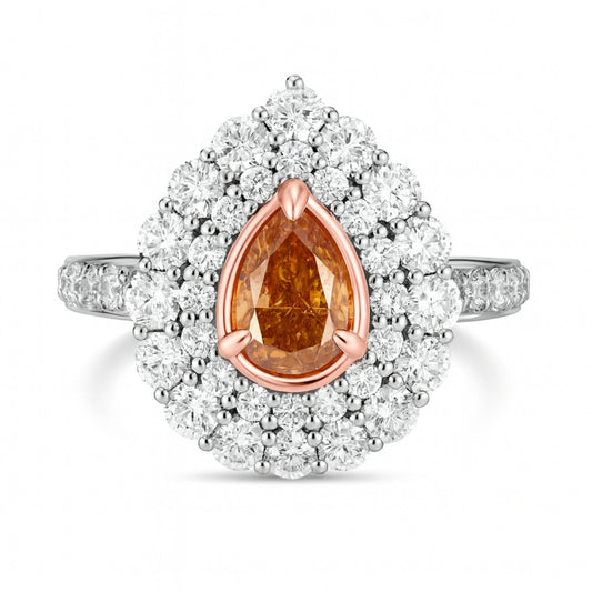 14K 0.56ct SI1 Pear Shape Fancy Deep Yellow-Orange Diamond 1.18cttw VS White Diamonds Ring GIA #5222593905