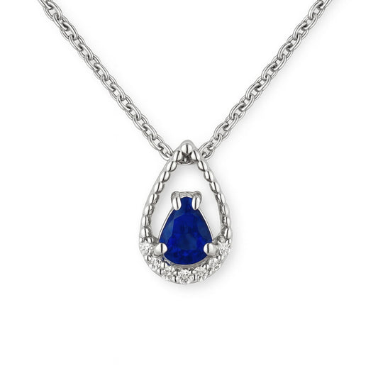 14K 0.60ct Pear Shape Blue Sapphire 0.08cttw White Diamonds Pendant
