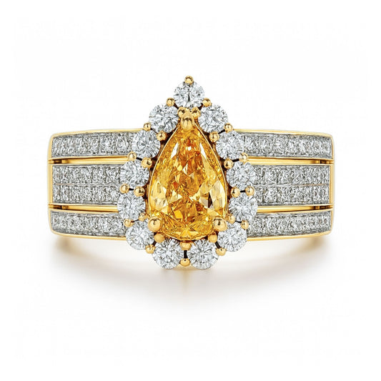 14K 0.68ct Pear Shape VSI Fancy Vivid Orangy Yellow Diamond 1.00cttw VS White Diamonds Ring GIA #1112986809