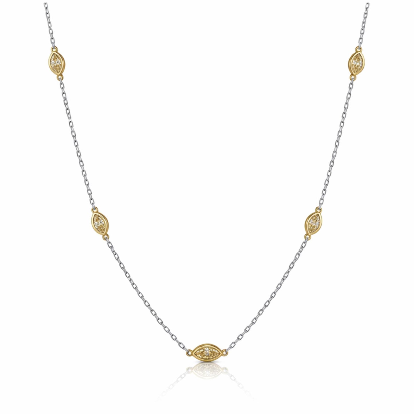 14K 0.75cttw Marquise VS Yellow Diamond Station Necklace