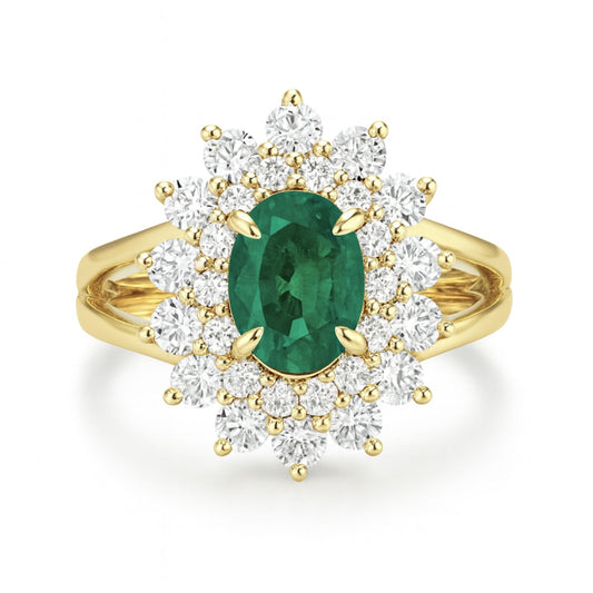 14K 0.80ct Oval Colombian Emerald 1.02cttw VS White Diamonds Ring