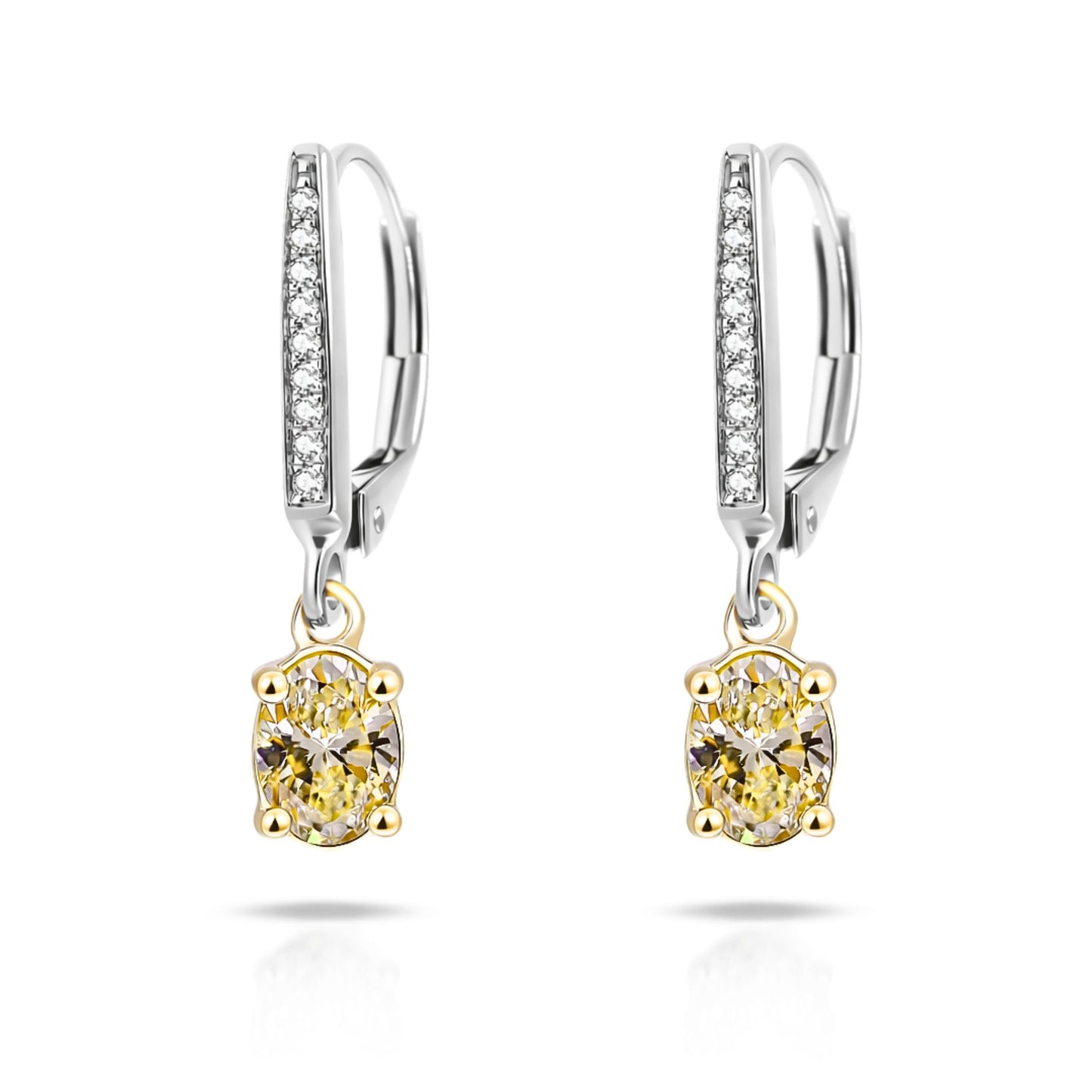 14K 0.82cttw Oval VS Yellow Diamonds 0.07cttw VS White Diamond Drop Earrings
