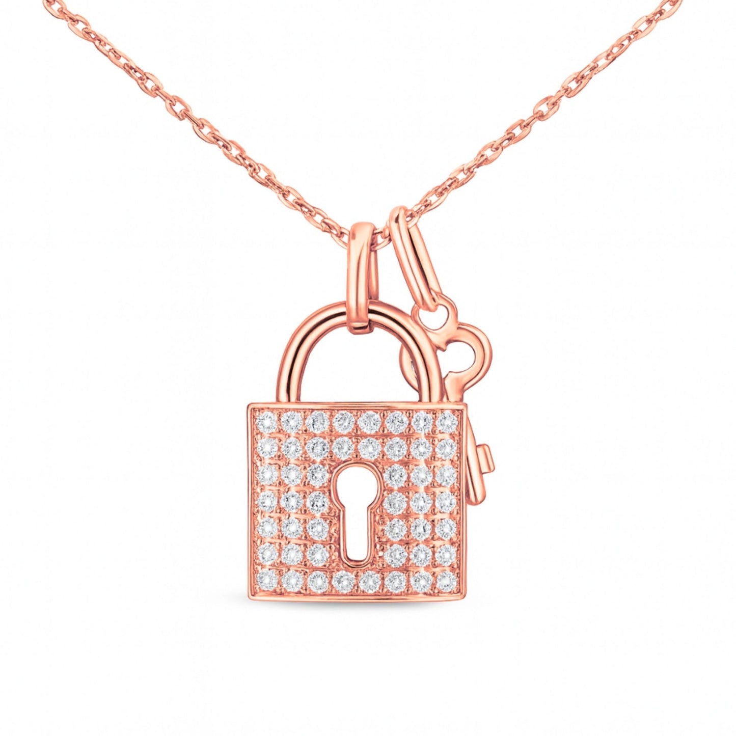 14K 0.91cttw VS White Diamond Lock & Key Necklace