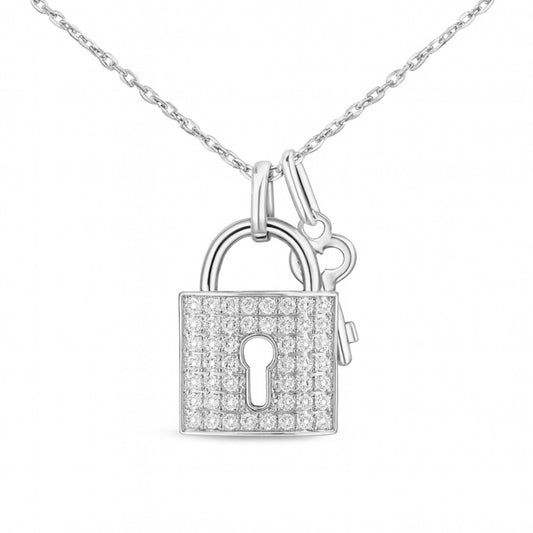 14K 0.91cttw VS  White Diamond Lock & Key Necklace
