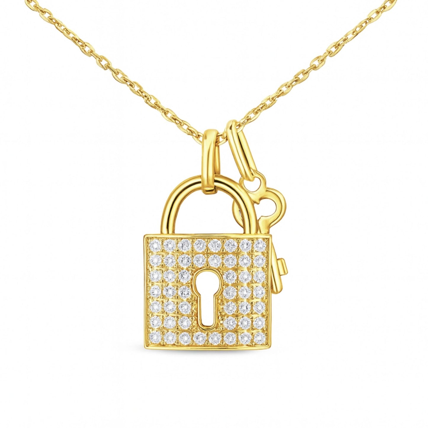 14K 0.91cttw VS White Diamond Lock & Key Necklace