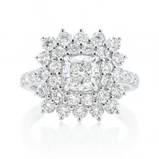 14K 1.00ct Cushion H SI1 White Diamond 1.96cttw VS White Diamonds Ring GIA#6422475989