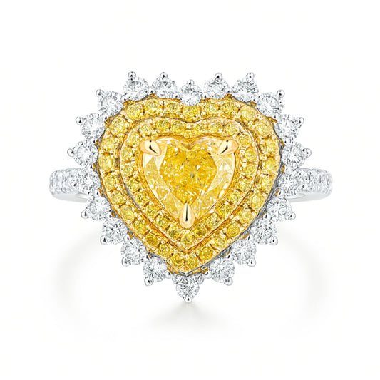 14K 1.00ct Heart Shape VS Yellow Diamond 1.10cttw VS Yellow & White Diamonds Ring
