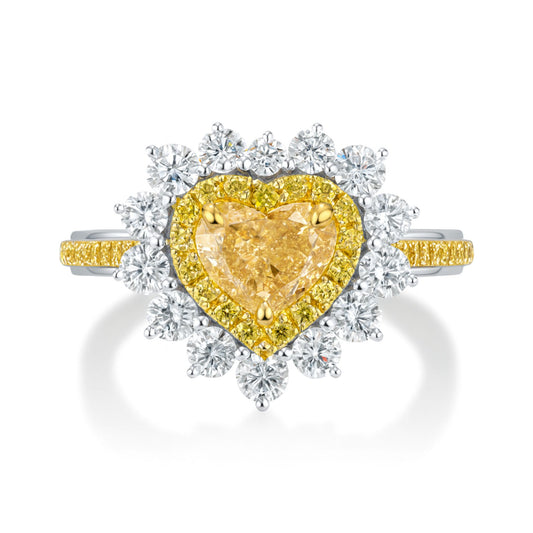 14K 1.00ct Heart Shape VS Yellow Diamond 1.22cttw VS Yellow & White Diamonds Ring