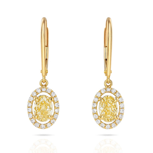 14K 1.00cttw Oval VS Yellow Diamond 0.18cttw VS White Diamonds Drop Earrings
