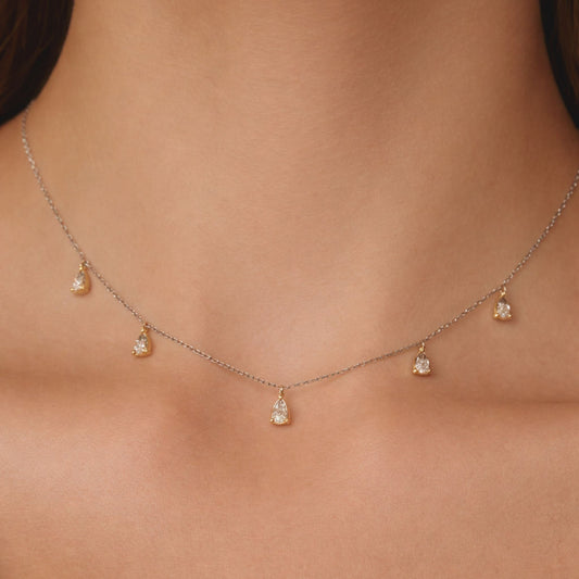 14K 1.00cttw Pear Shape VS Yellow Diamond Station Necklace