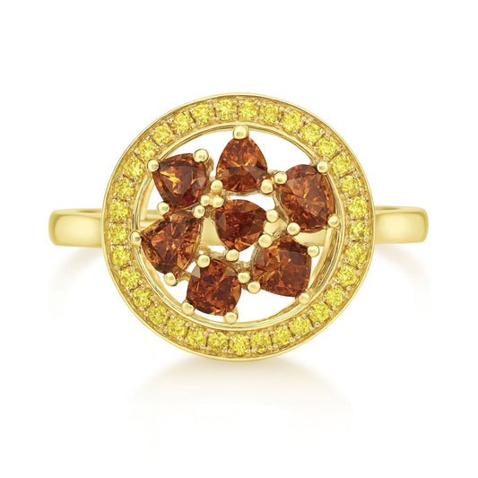 14K 1.01cttw Orange Cognac Diamond 0.15cttw Yellow Diamonds Ring