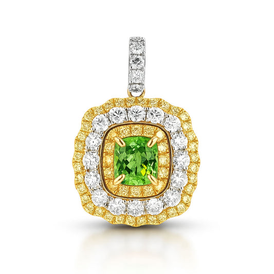 14K 1.03cttw Cushion Merelani Mint Garnet 1.28cttw VS Yellow & White Diamond Pendant