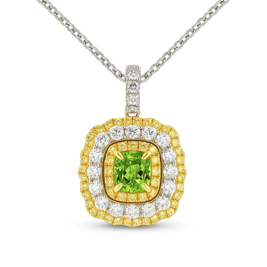 14K 1.03cttw Cushion Merelani Mint Garnet 1.28cttw VS Yellow & White Diamond Pendant