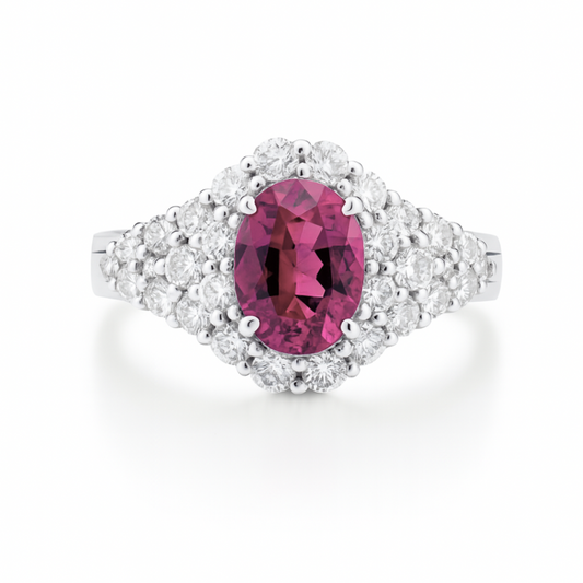 14K 1.00ct Oval Copper Bearing Tourmaline 1.09cttw White Diamonds Ring