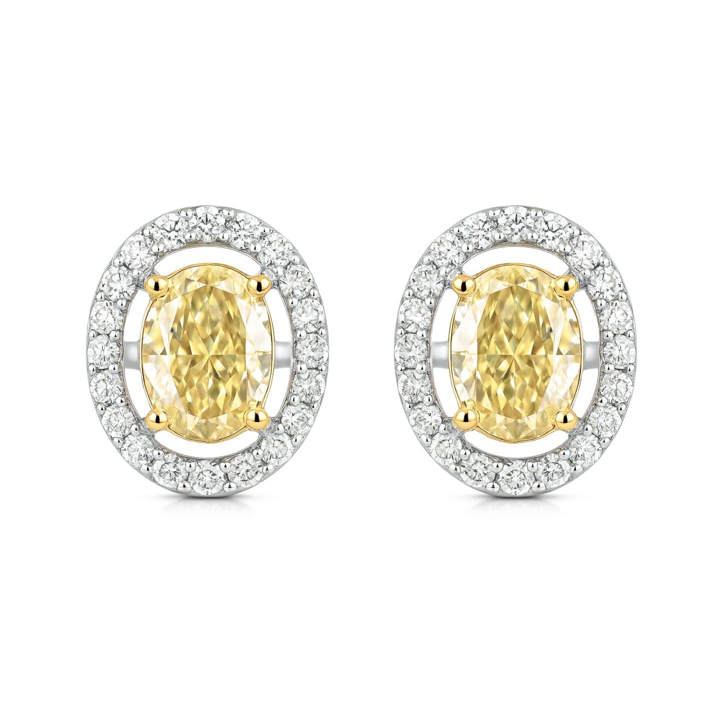14K 1.08cttw Oval VS Yellow Diamond 0.16cttw VS White Diamonds Stud Earrings