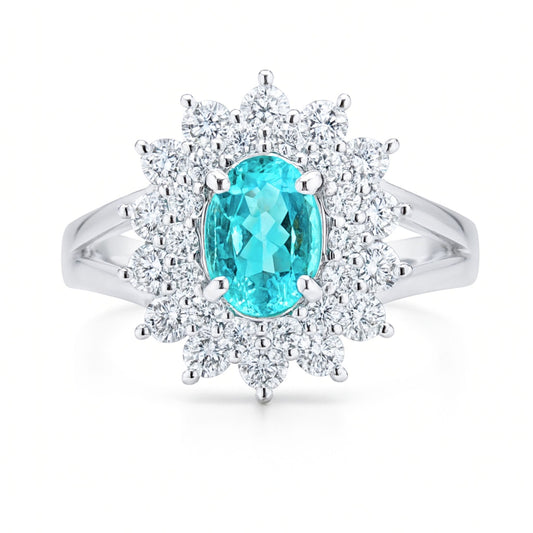 14K 1.15ct Oval Paraiba 1.02cttw VS White Diamonds Ring