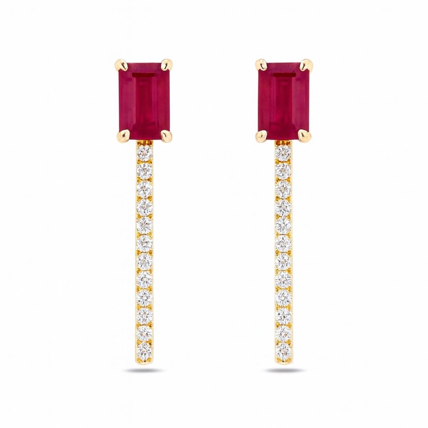 14K 1.16cttw Emerald Cut Burma Ruby 0.15cttw White Diamonds Earrings